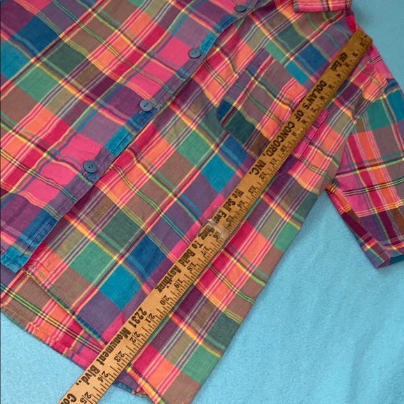 SUN STREAK plaid short sleeve button up multi color cotton camp shirt size S - Picture 9 of 10